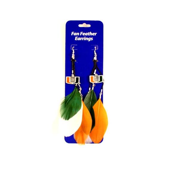 NCAA Hurricanes Feather Earrings Licensed Pair Team Fan Orange UM - Picture 3 of 3